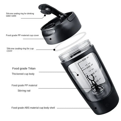 Electric Portable Whey Protein Shaker Bottle – USB Rechargeable & Self-Stirring