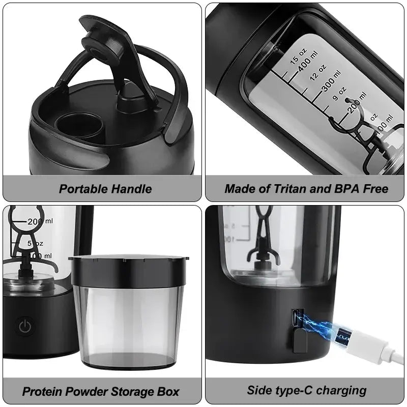 Electric Portable Whey Protein Shaker Bottle – USB Rechargeable & Self-Stirring