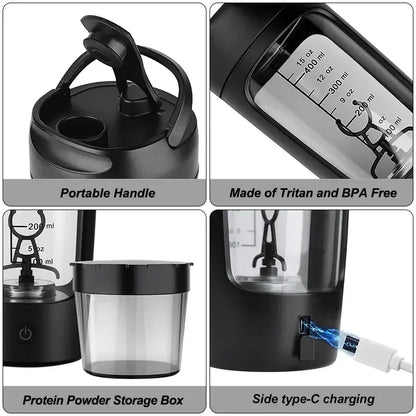 Electric Portable Whey Protein Shaker Bottle – USB Rechargeable & Self-Stirring