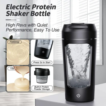 Electric Portable Whey Protein Shaker Bottle – USB Rechargeable & Self-Stirring