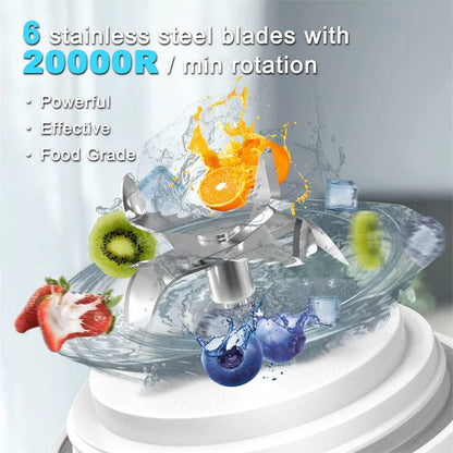 Portable Blender Juicer – 6-Blade Personal Smoothie Maker with USB Rechargeable Battery